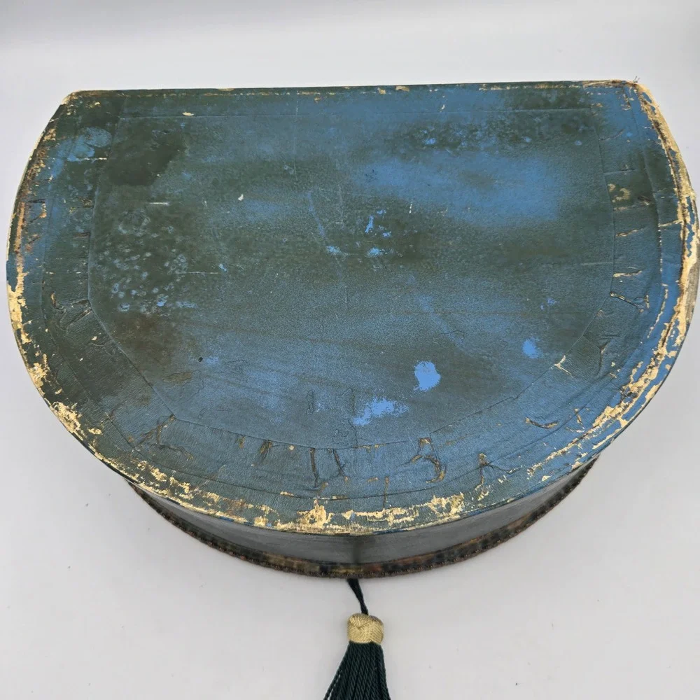 Antique Half Moon Floral‎ Decoupage Large Storage Box Green 12X8X4 Old World